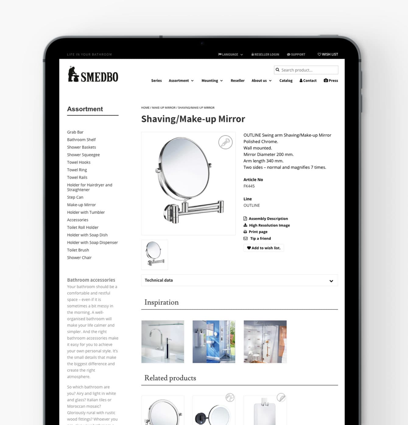 Smedbo Site on the ipad