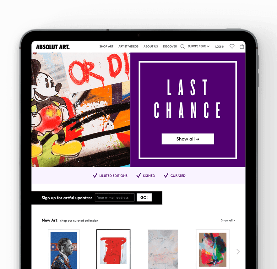 absolut art Site on the tablet